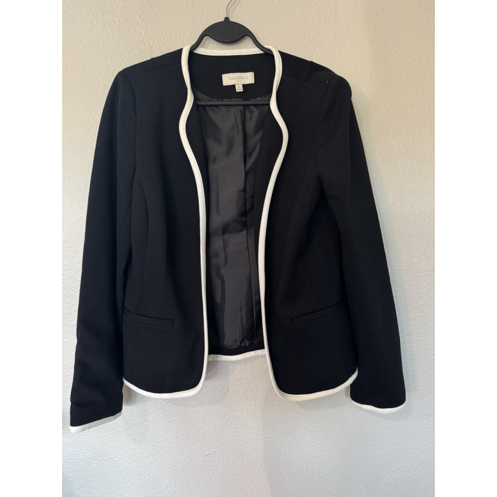 Talbots Open Front Blazer Size 8 Contrast White Trim versatile classic Workwear